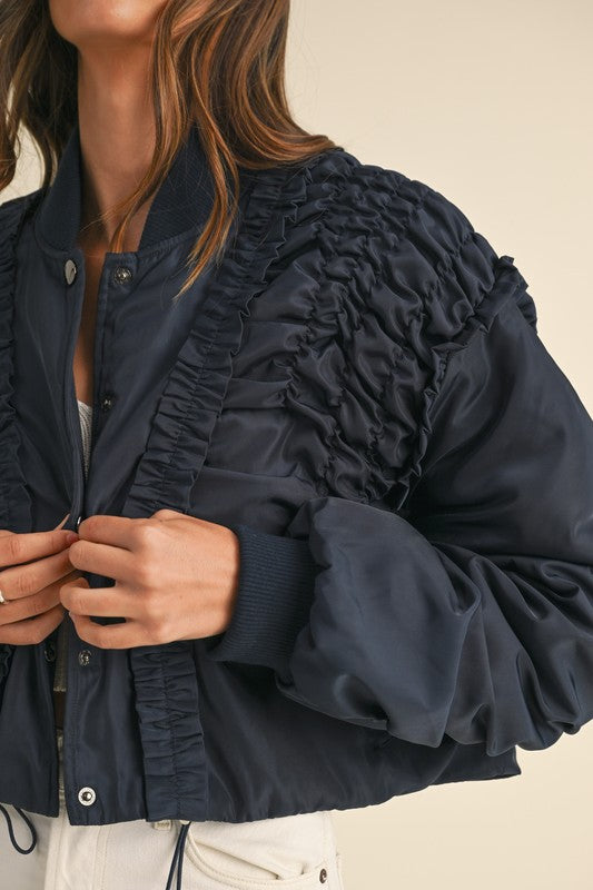 Parker Ruffled Bomber Jacket