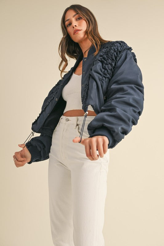 Parker Ruffled Bomber Jacket