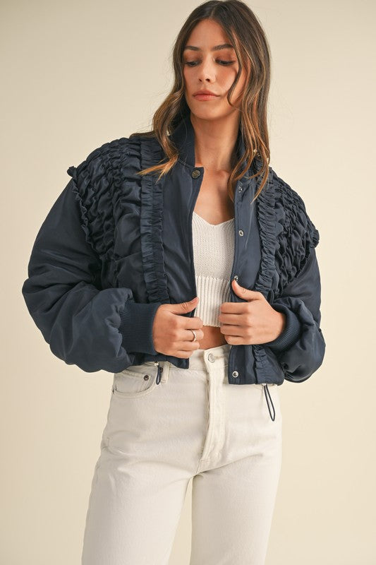 Parker Ruffled Bomber Jacket