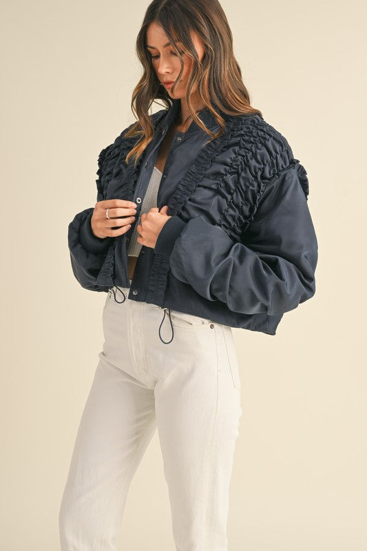 Parker Ruffled Bomber Jacket