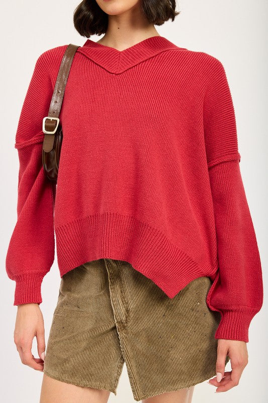 Oversized Drop Sleeve Sweater (crimson)