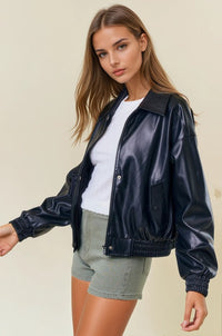 Vegan Leather Bomber Jacket (black)