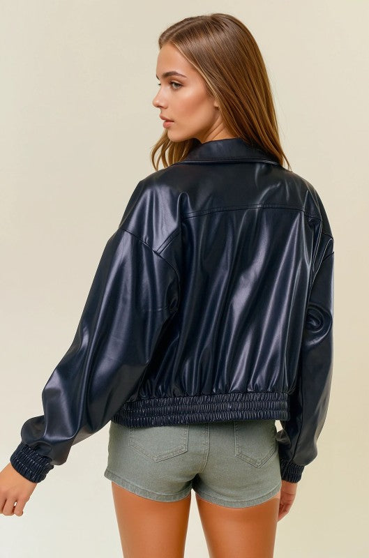 Vegan Leather Bomber Jacket (black)