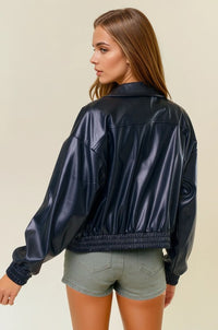 Vegan Leather Bomber Jacket (black)
