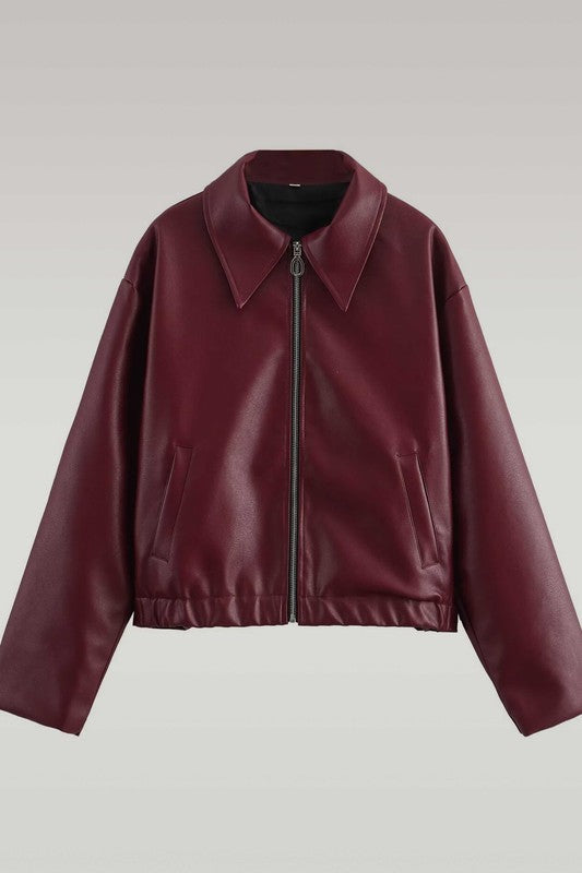 Burgundy Oversized Bomber Jacket