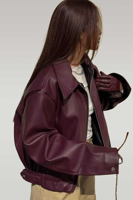 Burgundy Oversized Bomber Jacket