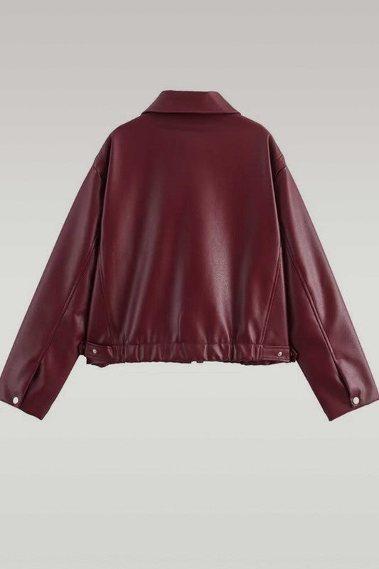 Burgundy Oversized Bomber Jacket