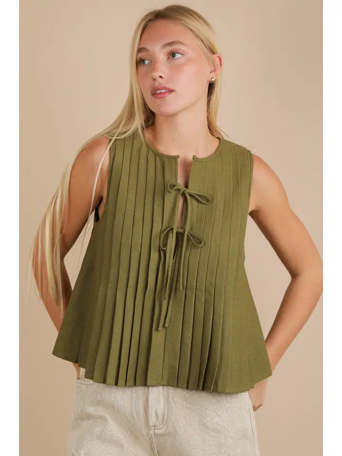Polly Pleated Tank (olive)
