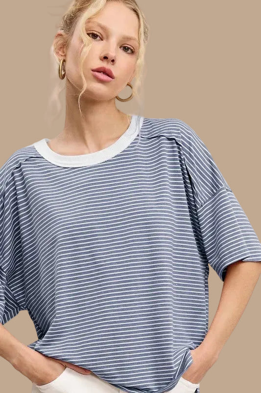 Backroads Drop Shoulder Tee (denim) - GEORGE-MARY'S