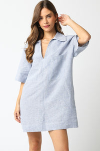 Linen Striped Pocket Dress (blue)