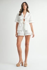 Lacey Louise Eyelet Bow Tie Top