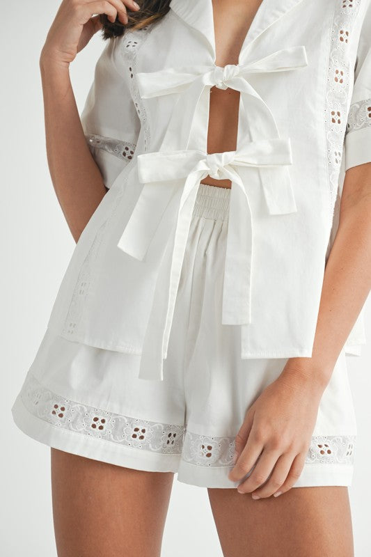 Lacey Louise Eyelet Bow Tie Top