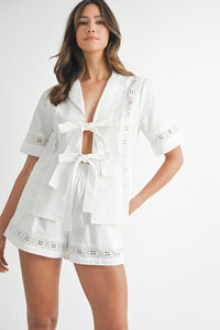 Lacey Louise Eyelet Bow Tie Top