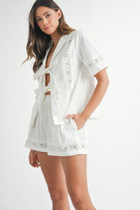 Lacey Louise Eyelet Bow Tie Top