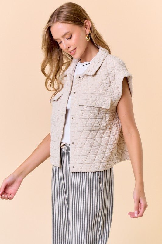 Quilted Flap Collar Vest (oat)