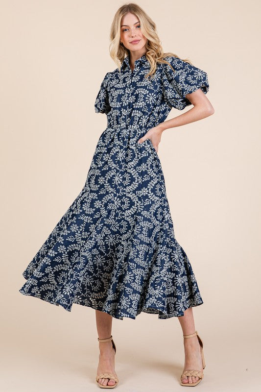 Denim Patterned Midi Dress