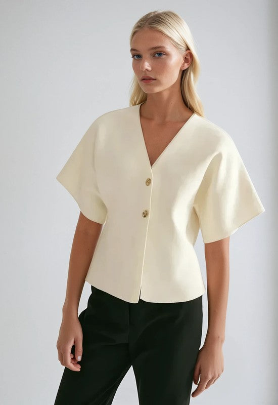 Metal Button Gameday Cardigan (ivory)