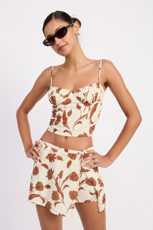 Brown Floral Sweetheart Top