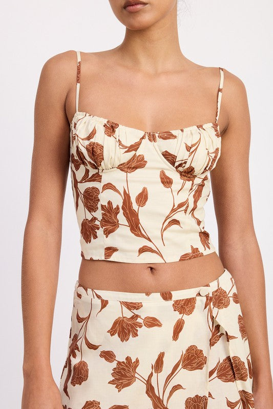 Brown Floral Sweetheart Top