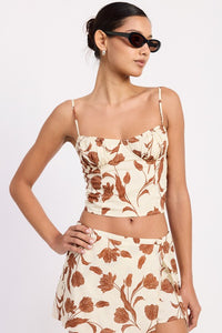 Brown Floral Sweetheart Top