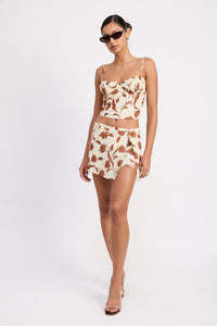 Brown Floral Sweetheart Top