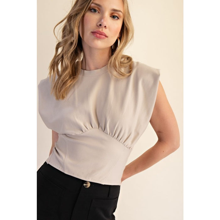 Mary Gathered Knit Top (beige)