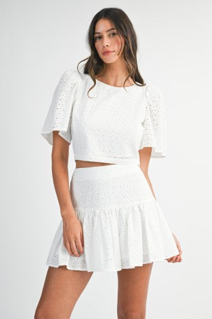 Eyelet Puff Shoulder Blouse