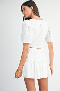 Eyelet Flare Mini Skirt