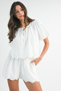 Eyelet Scalloped Edge Shorts