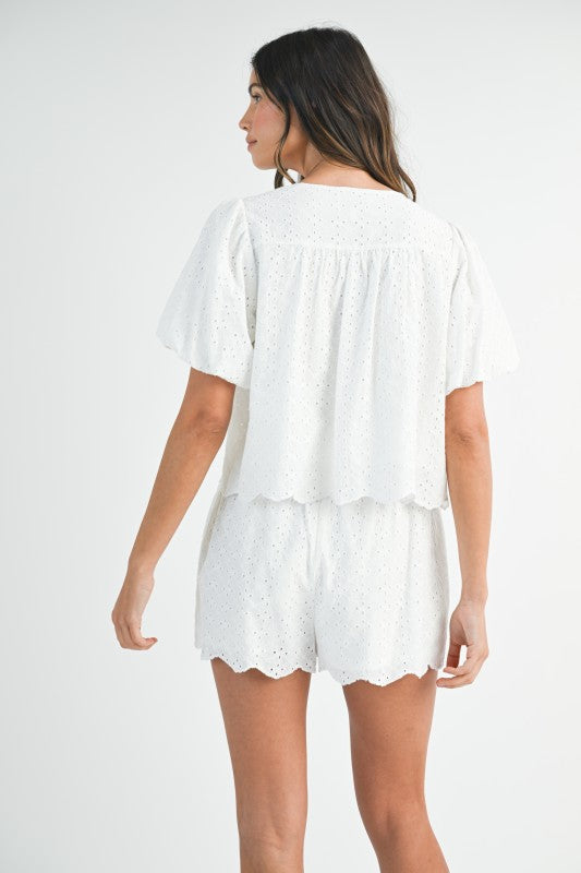 Eyelet Scalloped Edge Blouse