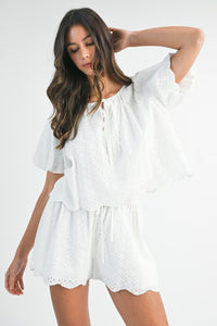 Eyelet Scalloped Edge Shorts