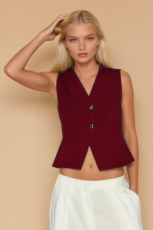 Double Button Vest (maroon)