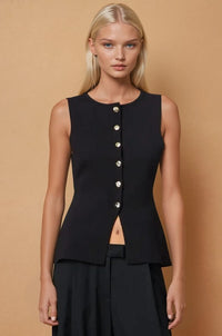 Metal Button Knit Vest (black)