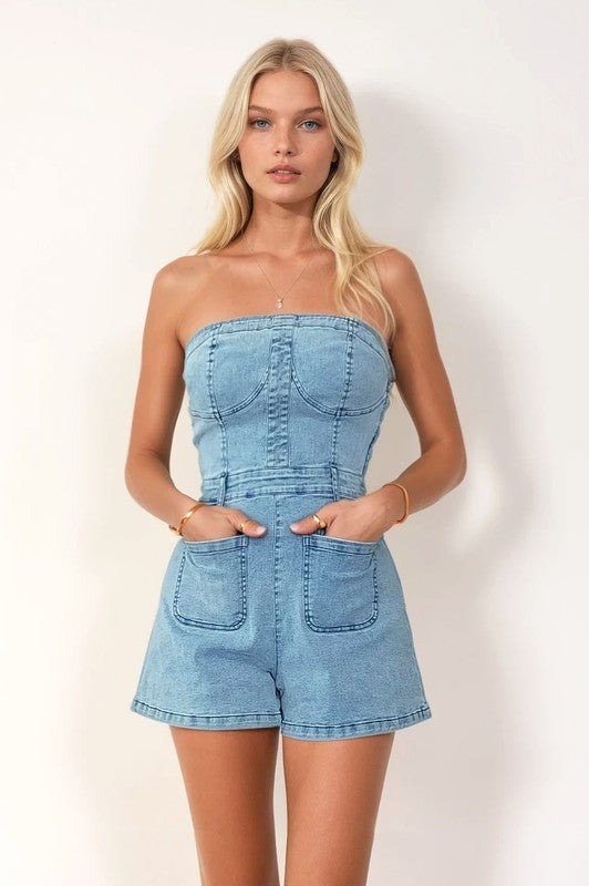 Denim Washed Romper (lt denim)