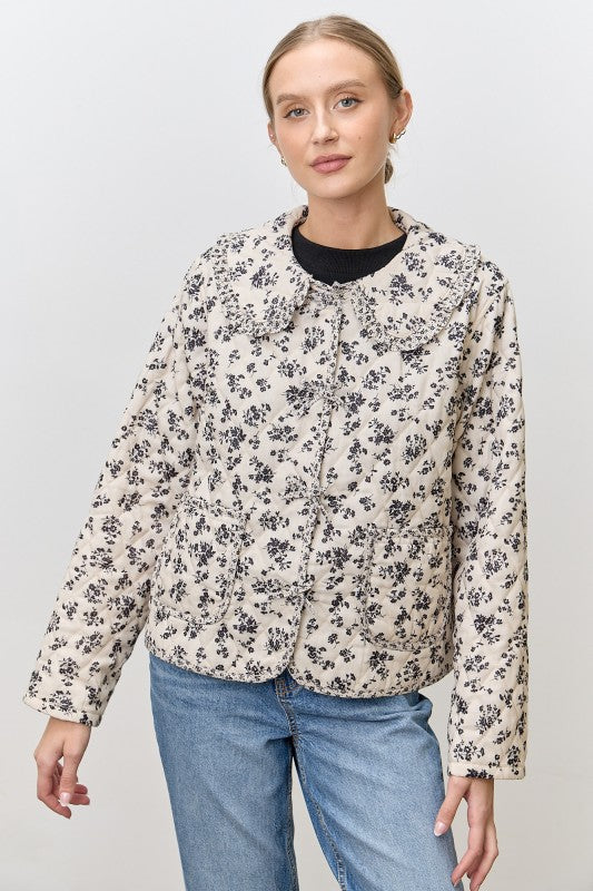 Black Floral Peter Pan Collar Jacket