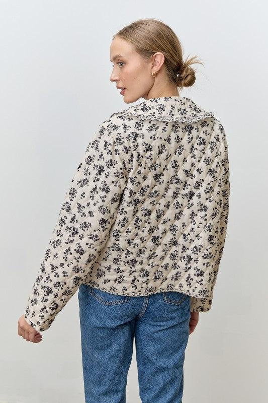 Black Floral Peter Pan Collar Jacket