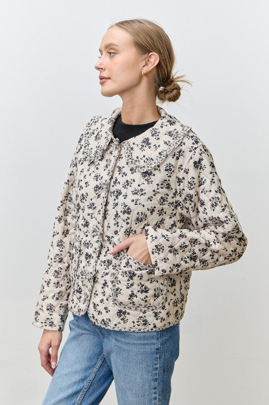 Black Floral Peter Pan Collar Jacket