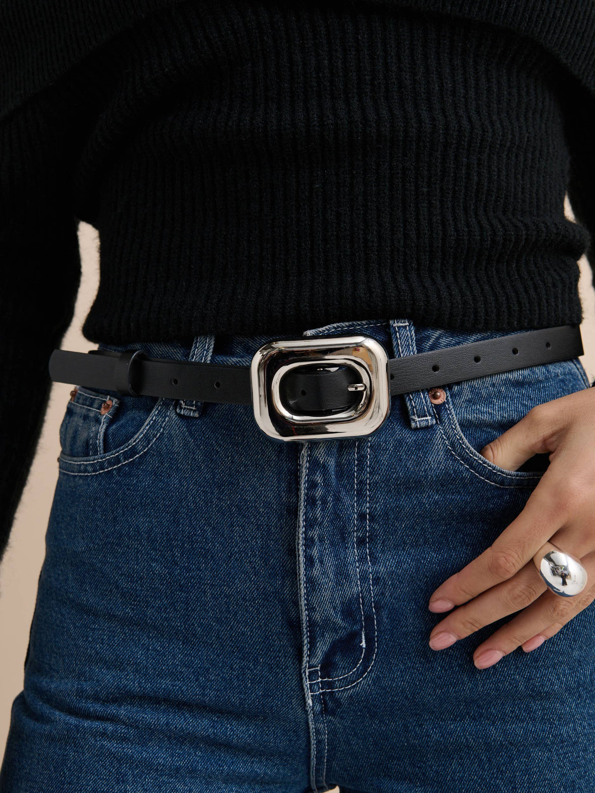 Chain Buckle PU Skinny Belt - GEORGE-MARY'S