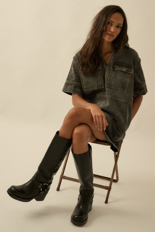 Denim Collared Pocket Dress