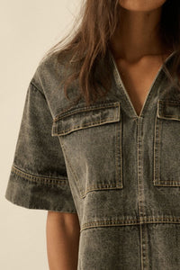 Denim Collared Pocket Dress