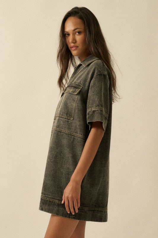 Denim Collared Pocket Dress