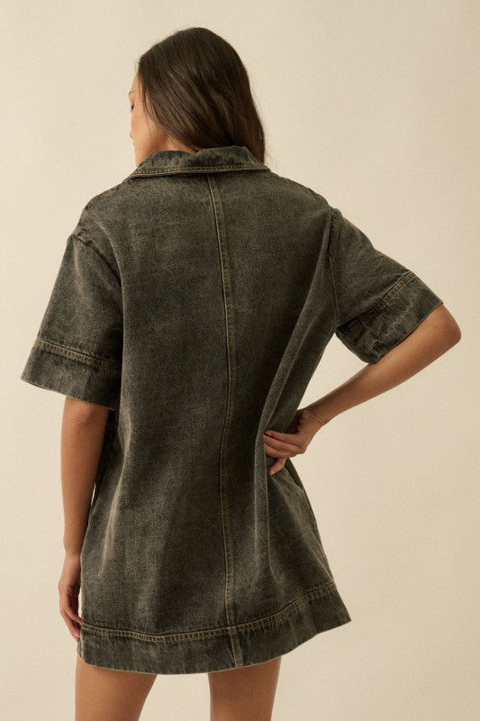 Denim Collared Pocket Dress