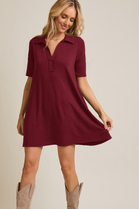 Burgundy Collared Dress