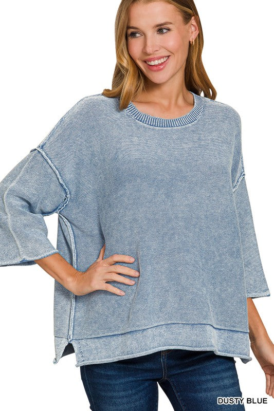 Boxy Mineral Wash Top (dusty blue)