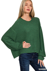 Boxy Balloon Sleeve Sweater (dark green)