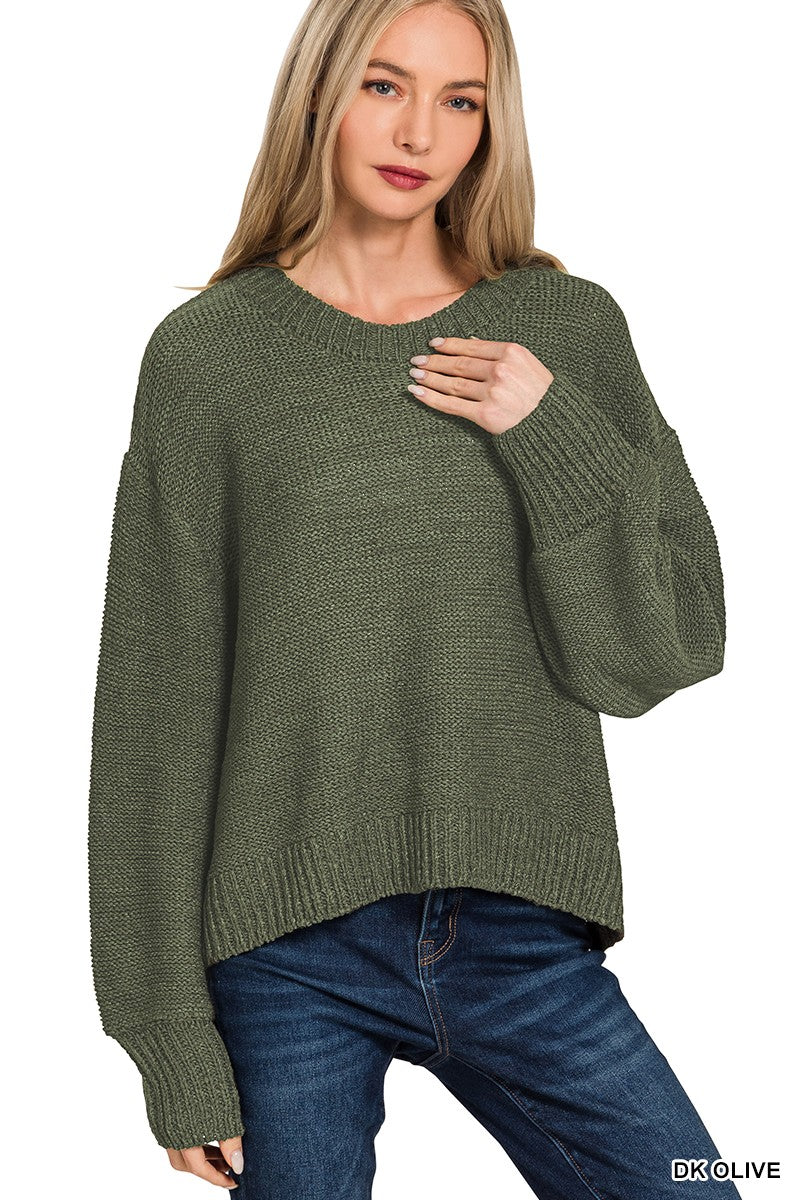 Oversized Balloon Sleeve Sweater (Olive)