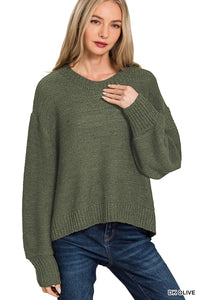 Oversized Balloon Sleeve Sweater (Olive)