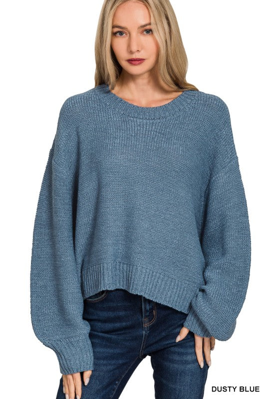 Boxy Balloon Sleeve Sweater (dusty blue)