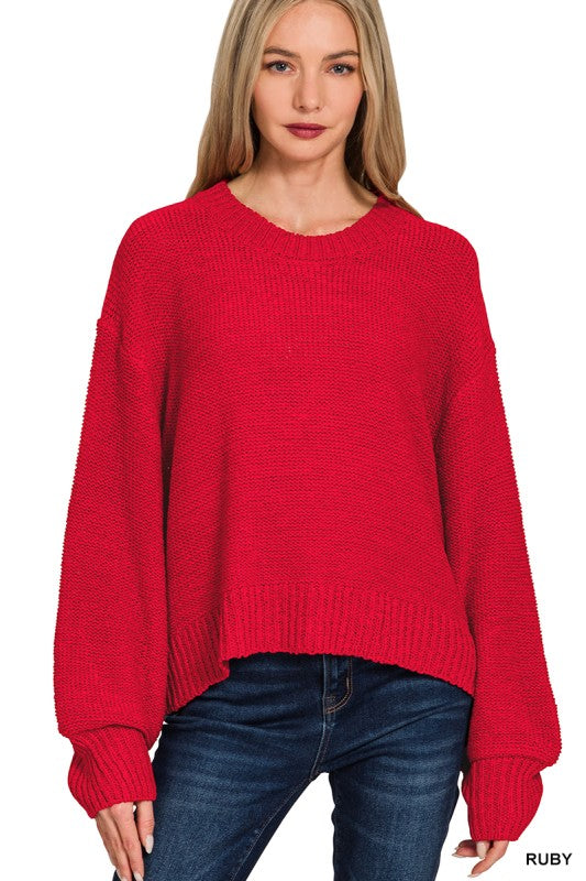 Boxy Balloon Sleeve Sweater (ruby)