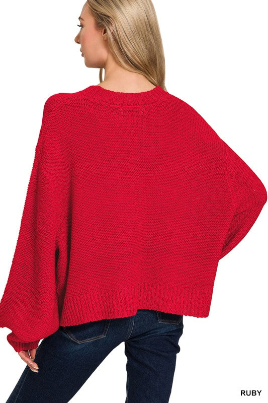 Boxy Balloon Sleeve Sweater (ruby)